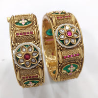 Tanish Art Jewellery Premium Matte Gold Pota Stone And Pearl Openable Bangles Set