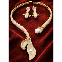 Tanish Art Jewellery Glamorous American Diamond And Pearl Necklace Set