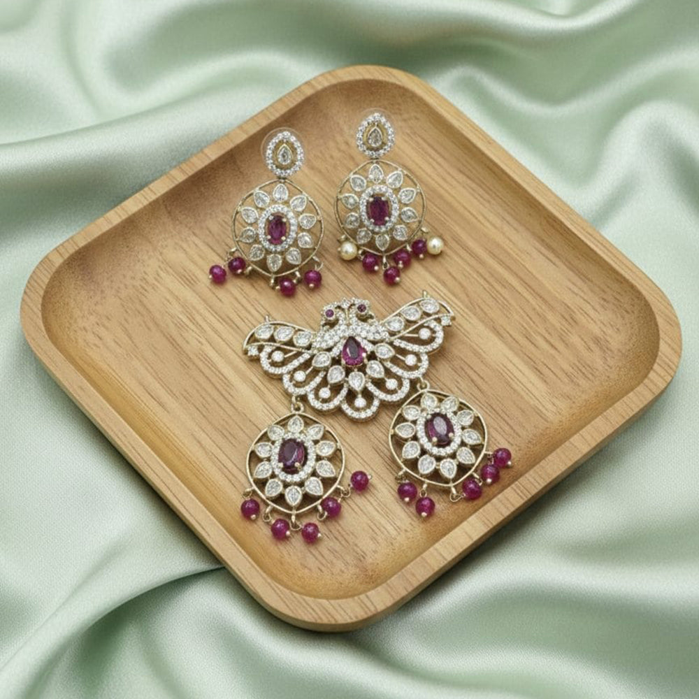 Tanish Art Jewellery American Diamond Stone Beads Pendant Set