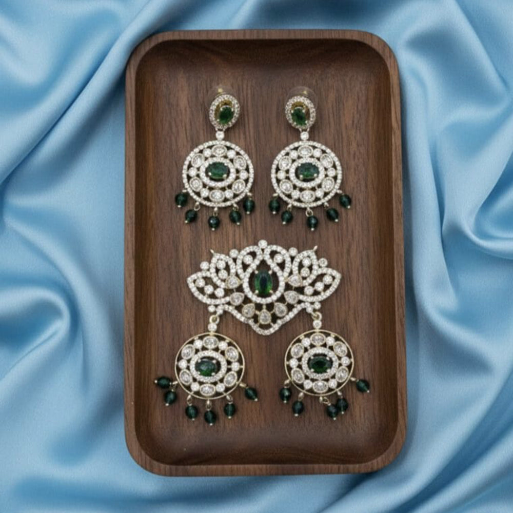 Tanish Art Jewellery American Diamond Stone Beads Pendant Set