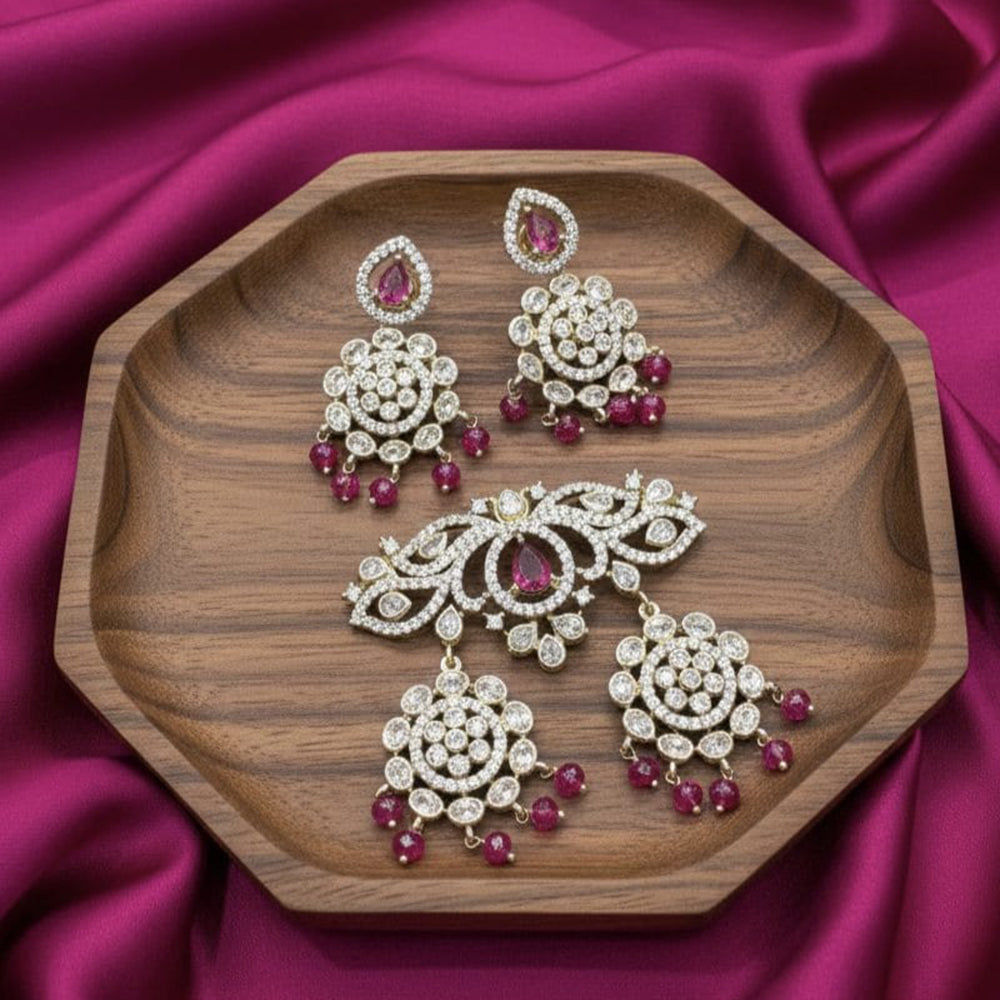 Tanish Art Jewellery American Diamond Stone Beads Pendant Set