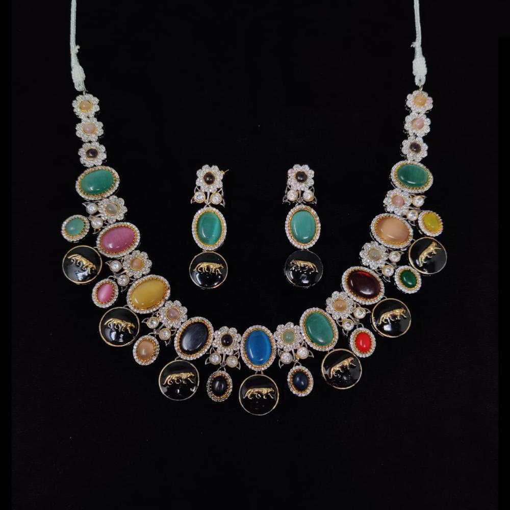 Tanish Art Jewellery Pota Stone Polki Kundan And Austrian Stone Necklace Set