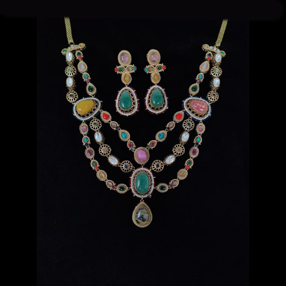 Tanish Art Jewellery Classic Pota Stone Polki Kundan And Austrian Stone Necklace Set