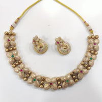 Tanish Art Jewellery Luxury Pota Stone And Meenakari Traditional Necklace Set 