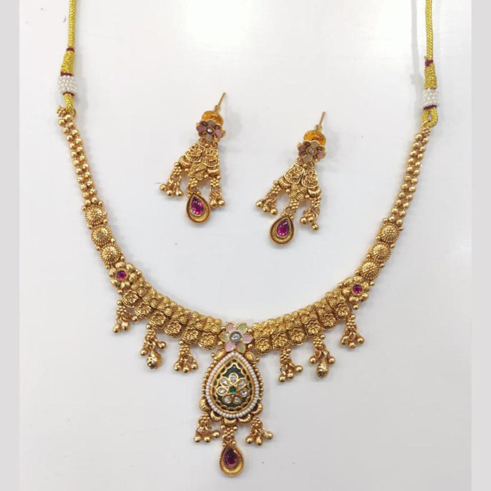 Tanish Art Jewellery Luxury Pota Stone And Pearl Meenakari Traditional Necklace Set 