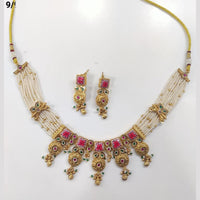Tanish Art Jewellery Luxury Pota Stone And Pearl Meenakari Traditional Necklace Set 