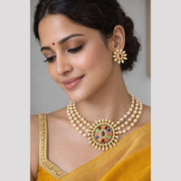 Tanish Art Jewellery Royal Pota Stone And Pearl Choker Necklace Set 