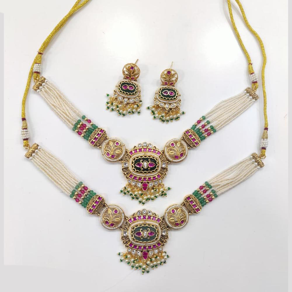 Tanish Art Jewellery Royal Pota Stone And Pearl Necklace Set 