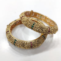 Tanish Art Jewellery Heritage Pota Stone Openable Bangles Set