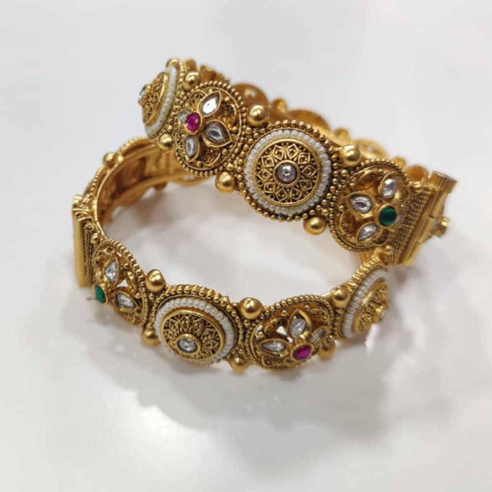 Tanish Art Jewellery Heritage Pota Stone And Pearl Openable Bangles Set