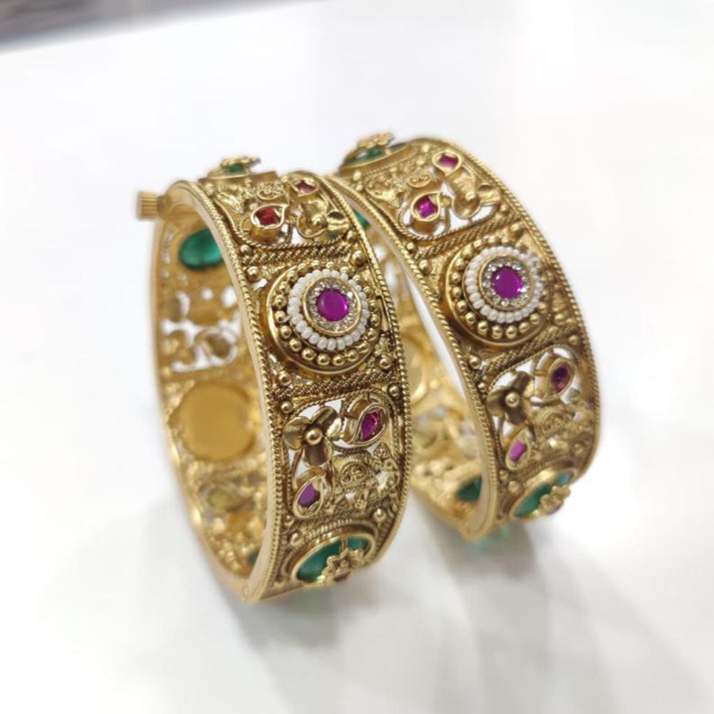 Tanish Art Jewellery Heritage Pota Stone And Pearl Openable Bangles Set