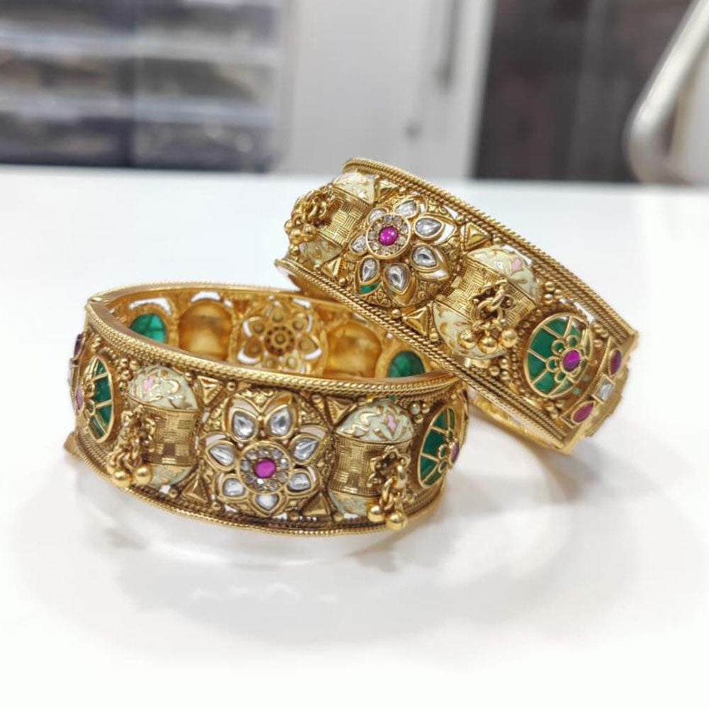 Tanish Art Jewellery Heritage Pota Stone And Meenakari Openable Bangles Set