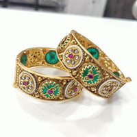 Tanish Art Jewellery Heritage Pota Stone And Pearl Openable Bangles Set