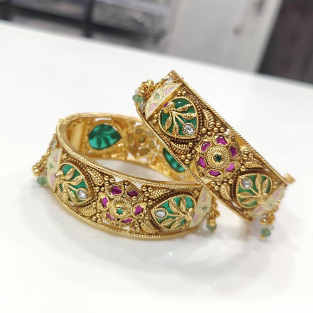 Tanish Art Jewellery Heritage Pota Stone And Meenakari Openable Bangles Set