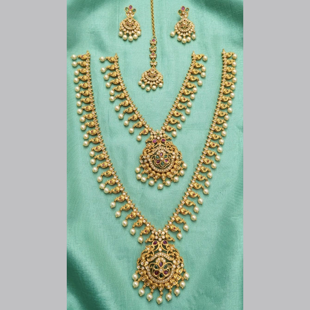 Tanish Art Jewellery Designer Pota Stone And Pearl Double Necklace Set