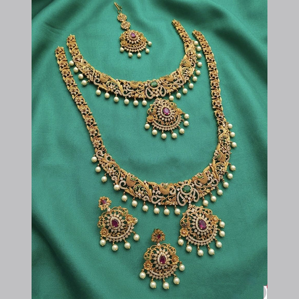 Tanish Art Jewellery Designer Pota Stone And Pearl Double Necklace Set