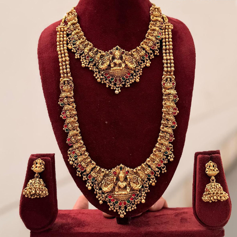 Tanish Art Jewellery Designer Pota Stone And Pearl Temple Double Necklace Set