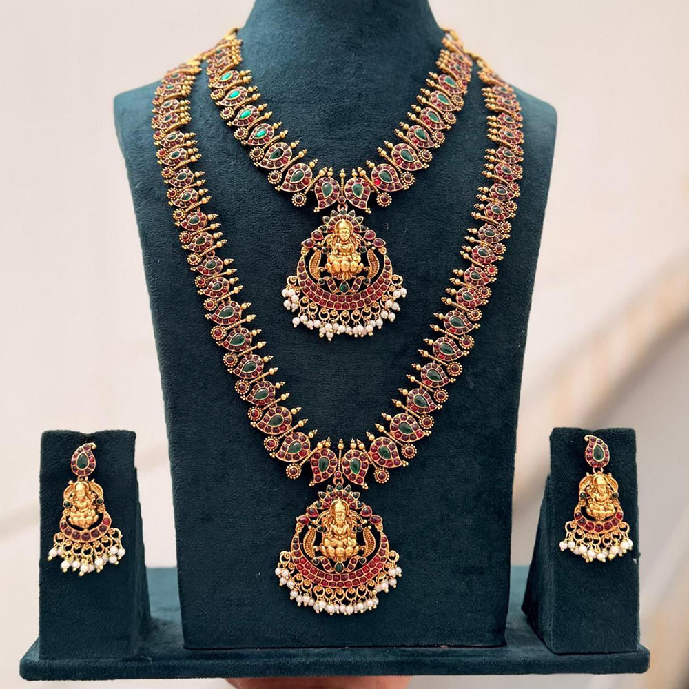 Tanish Art Jewellery Designer Pota Stone And Pearl Temple Double Necklace Set