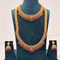 Tanish Art Jewellery Designer Pota Stone And Pearl Temple Double Necklace Set