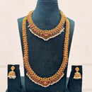 Tanish Art Jewellery Designer Pota Stone And Pearl Temple Double Necklace Set