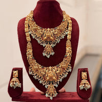 Tanish Art Jewellery Designer Pota Stone And Pearl Temple Double Necklace Set