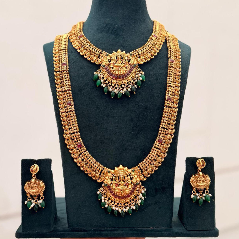 Tanish Art Jewellery Designer Pota Stone And Pearl Temple Double Necklace Set