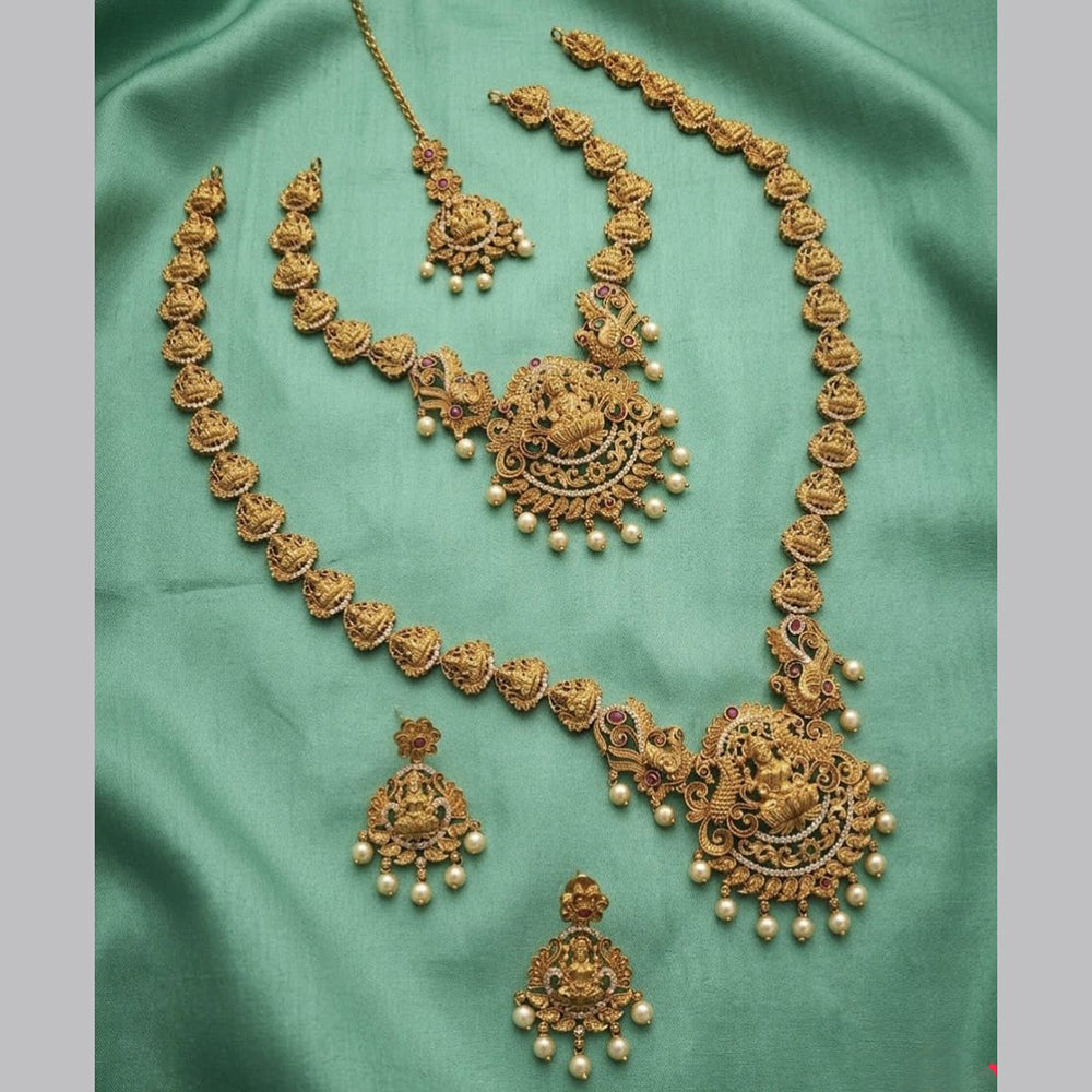 Tanish Art Jewellery Designer Pota Stone And Pearl Temple Double Necklace Set