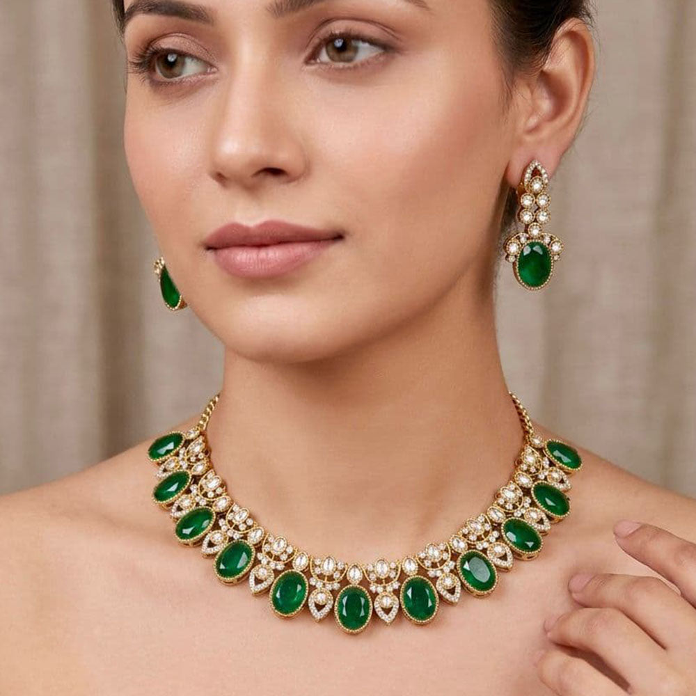 Tanish Art Jewellery Premium Pota Stone Ethnic Necklace Set 