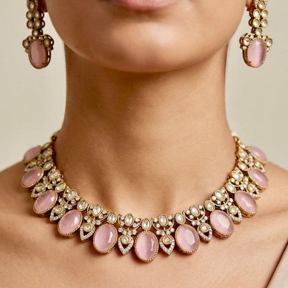 Tanish Art Jewellery Premium Pota Stone Ethnic Necklace Set