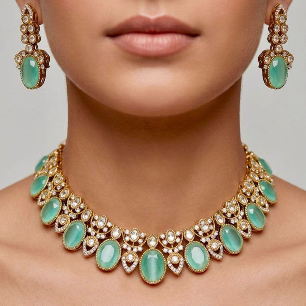 Tanish Art Jewellery Premium Pota Stone Ethnic Necklace Set