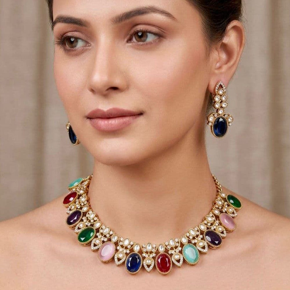 Tanish Art Jewellery Premium Pota Stone Ethnic Necklace Set