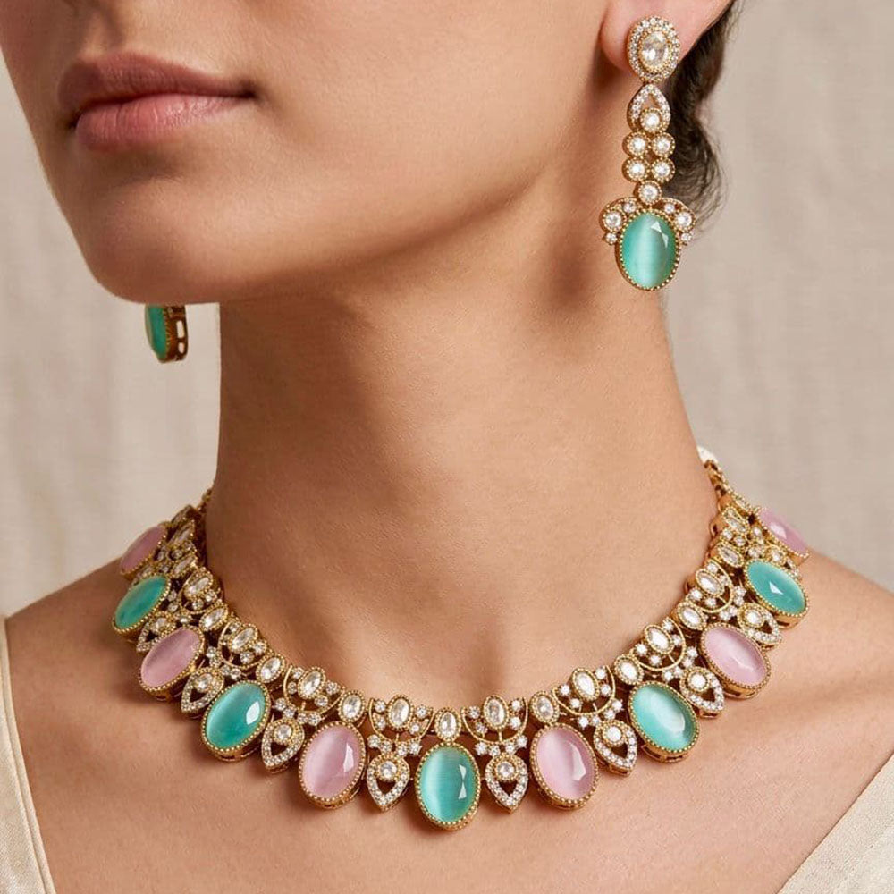 Tanish Art Jewellery Premium Pota Stone Ethnic Necklace Set