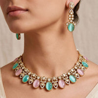 Tanish Art Jewellery Premium Pota Stone Ethnic Necklace Set
