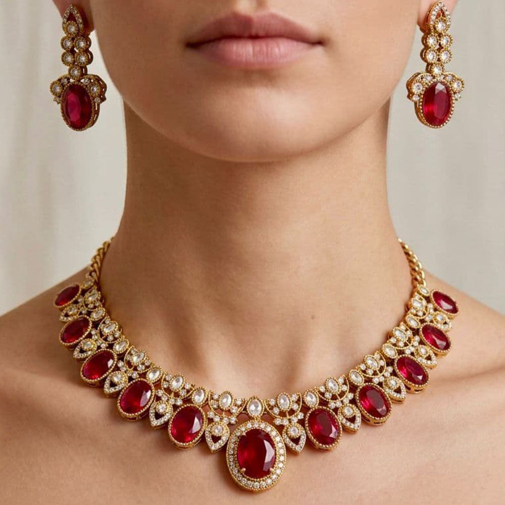 Tanish Art Jewellery Premium Pota Stone Ethnic Necklace Set