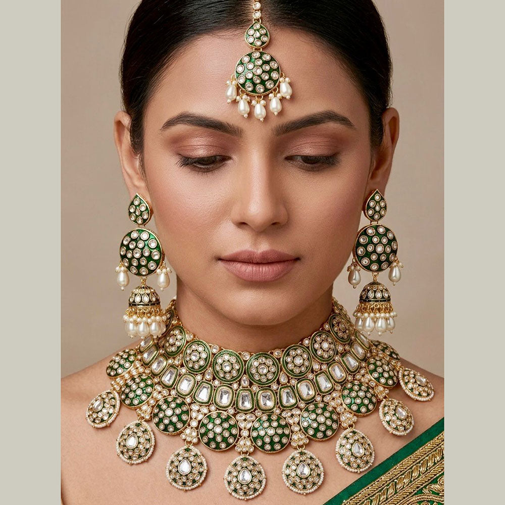 Tanish Art Jewellery Heritage Kundan Stone And Pearl Bridal Choker Necklace Set
