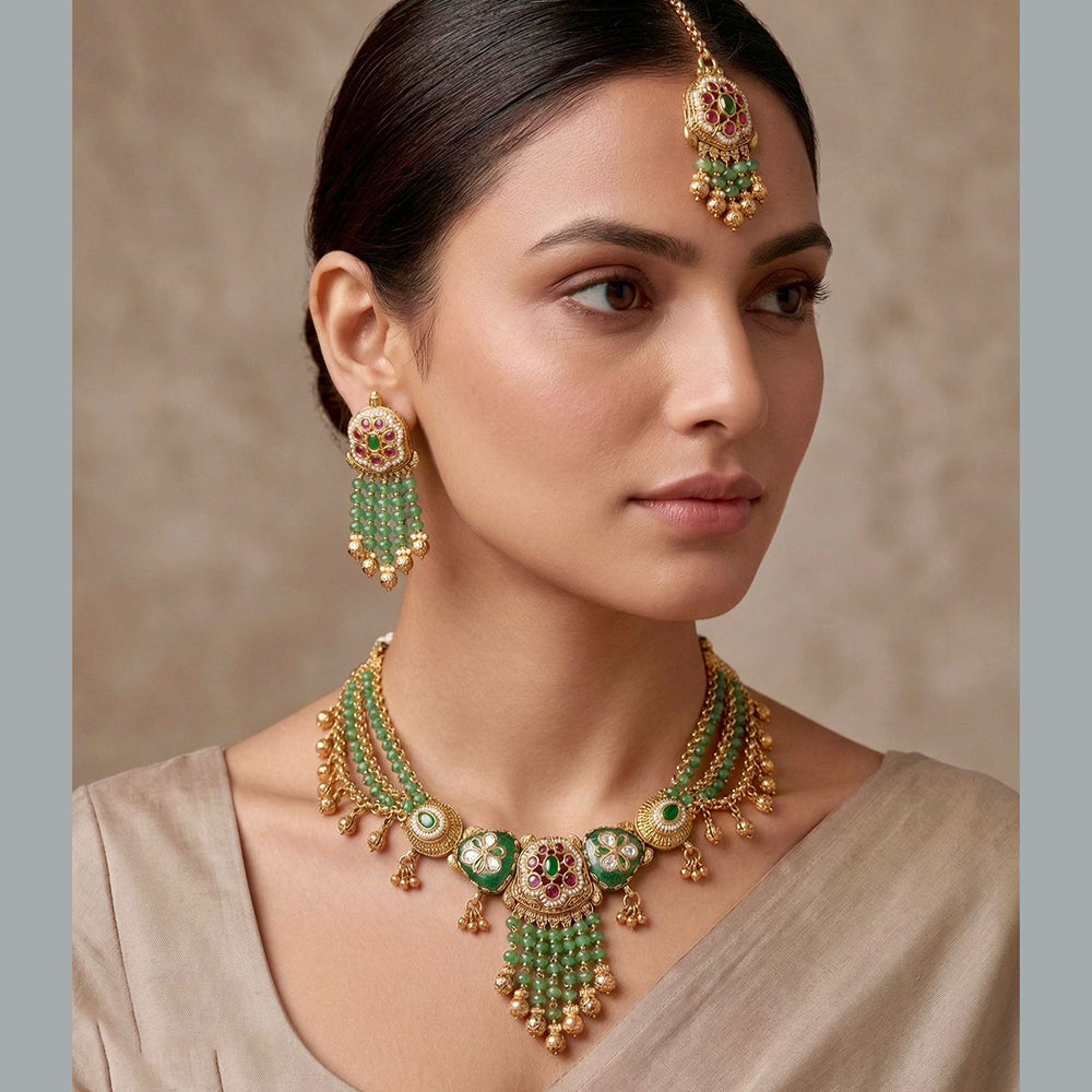 Tanish Art Jewellery Premium Pota Stone And Pearl Ethnic Necklace Set