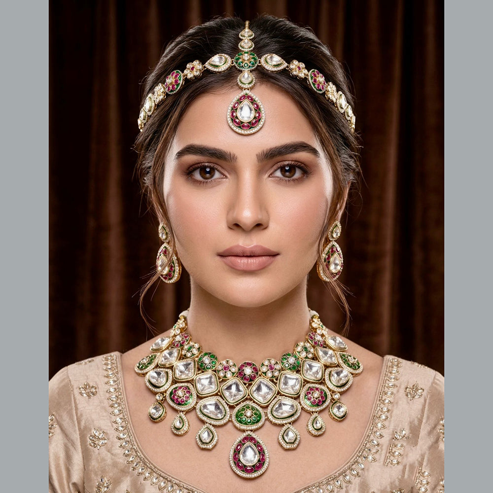 Tanish Art Jewellery Graceful Pota Stone Necklace Set With (Damini Maangtikka)