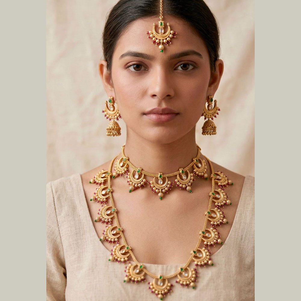 Tanish Art Jewellery Elegant Pota Stone And Pearl Dual Necklace Set