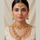 Tanish Art Jewellery Elegant Pota Stone And Pearl Dual Necklace Set