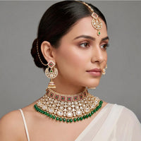 Tanish Art Jewellery Graceful Kundan Stone And Beads Semi-Bridal Choker Necklace Set