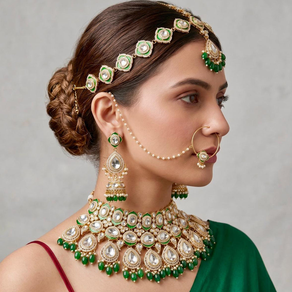 Tanish Art Jewellery Graceful Kundan Stone And Beads Semi-Bridal Choker Necklace Set