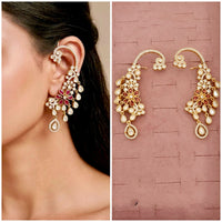Tanish Art Jewellery Royal Kundan Stone Earcuff Dangler Earrings
