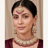 Tanish Art Jewellery Elegant Pota Stone And Meenakari Choker Necklace Set 