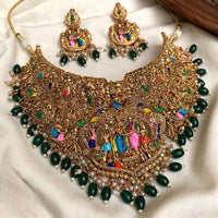 Tanish Art Jewellery Pearl And Beads Heritage Meenakari Temple Choker Necklace Set 