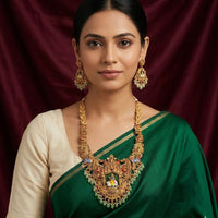 Tanish Art Jewellery Pearl And Beads Heritage Meenakari Temple Necklace Set
