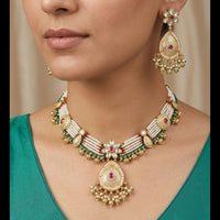 Tanish Art Jewellery Pota Stone And Pearl Meenakari Necklace Set 