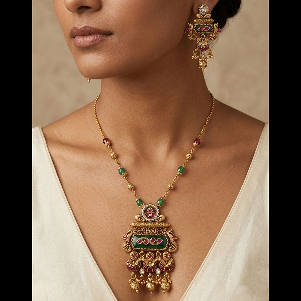 Tanish Art Jewellery Pota Stone And Pearl Necklace Set 