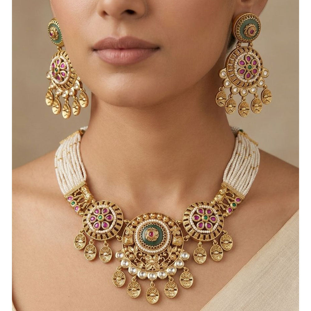 Tanish Art Jewellery Pota Stone And Pearl Necklace Set 