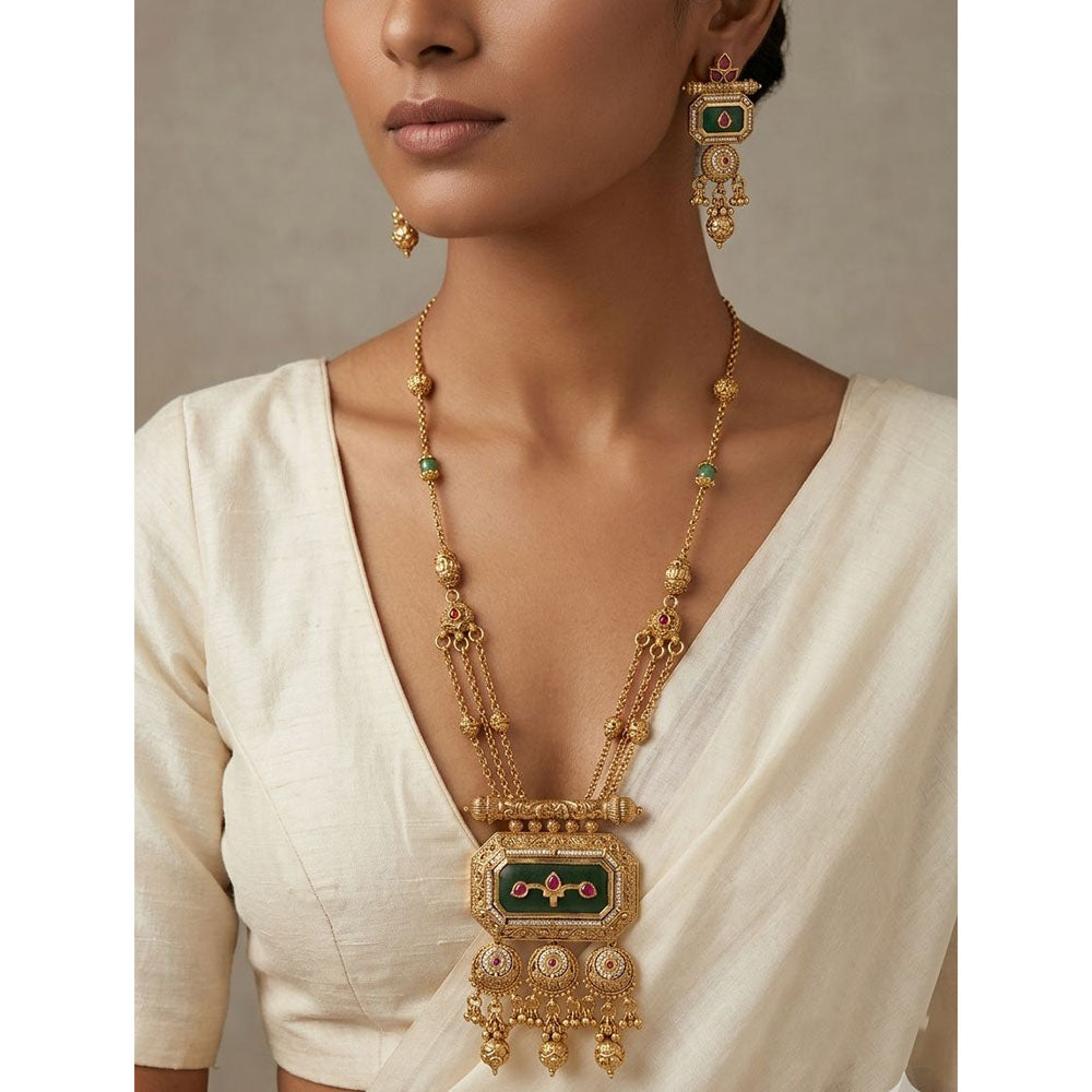 Tanish Art Jewellery Pota Stone And Pearl Necklace Set 