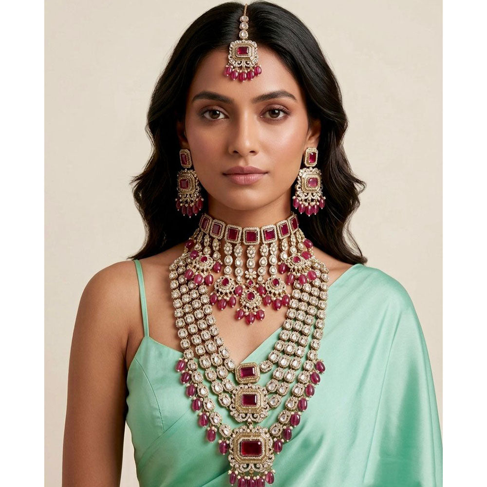 Tanish Art Jewellery Pota Stone Pearl And Beads Double Necklace Set 